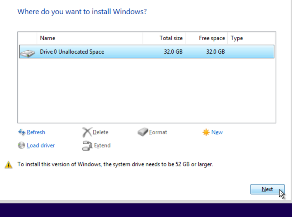 Select disk to install