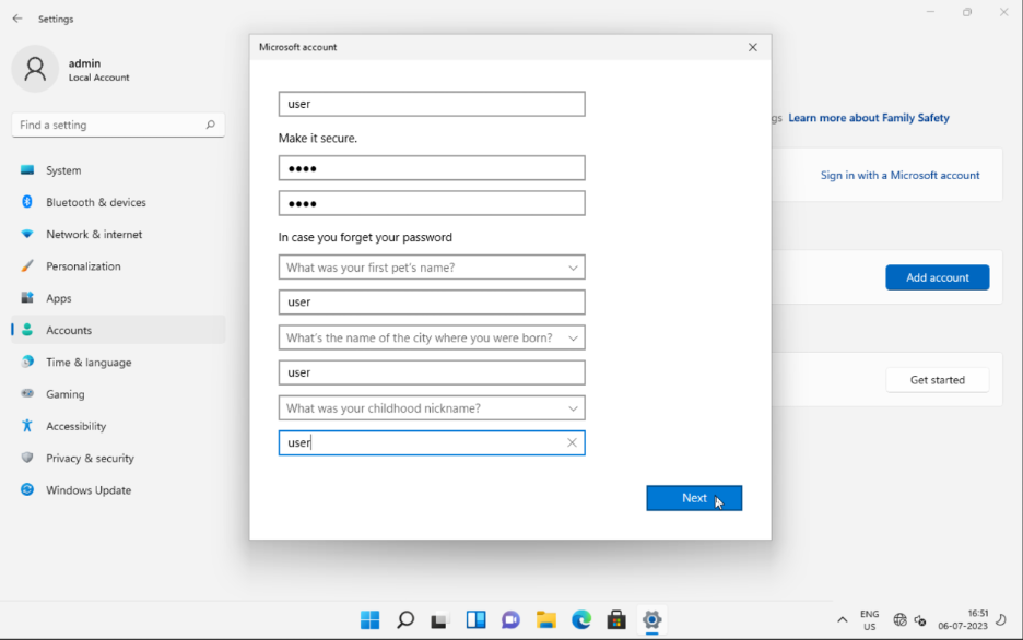 Adding security questions