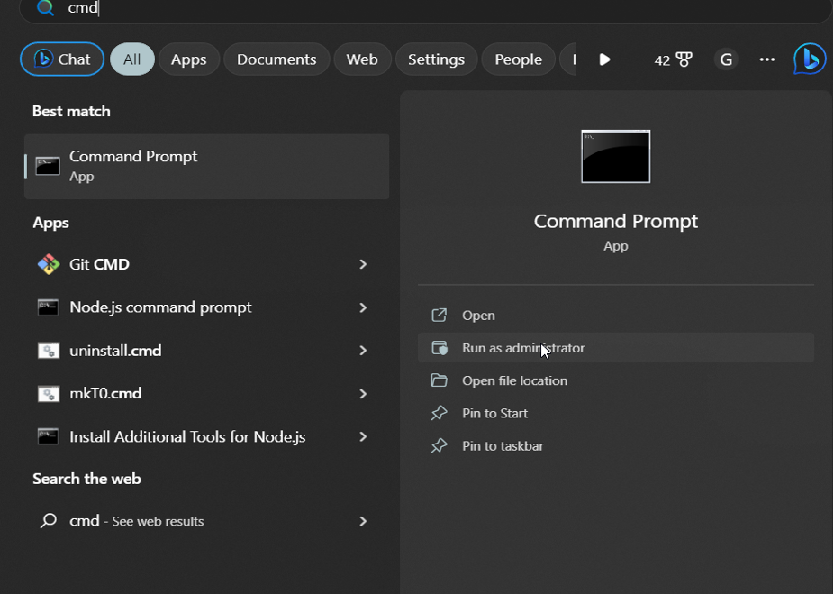 Open elevated command prompt